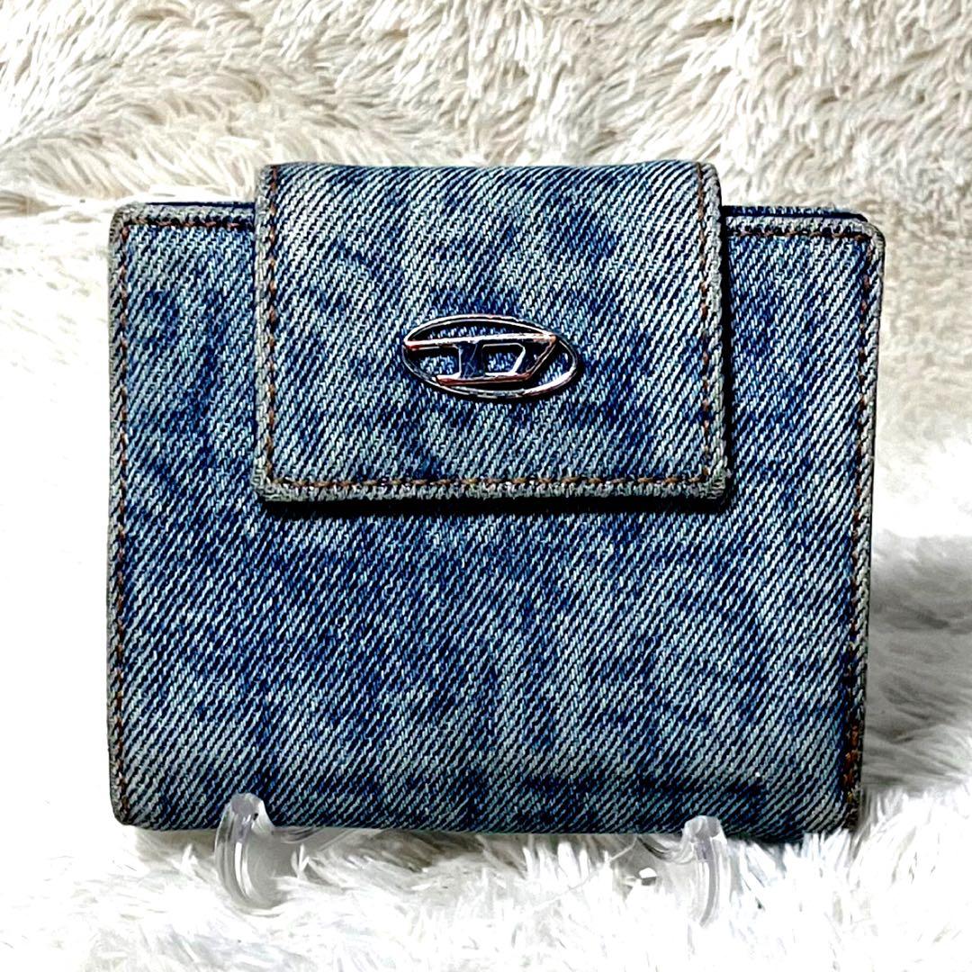 DIESEL 三つ折り財布 デニム レザー コンパクト ロゴ メンズ レディース