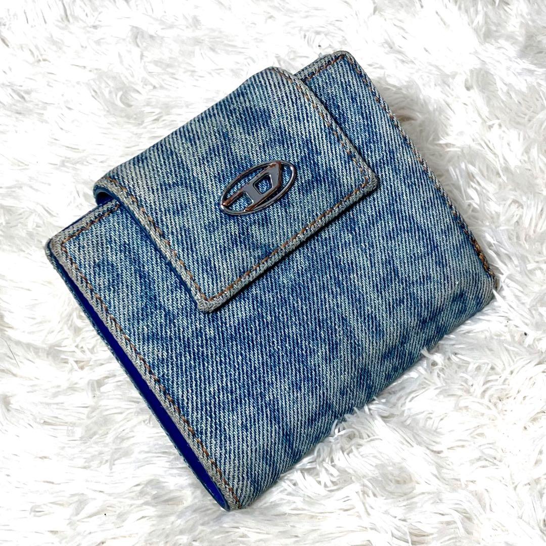 DIESEL 三つ折り財布 デニム レザー コンパクト ロゴ メンズ レディース