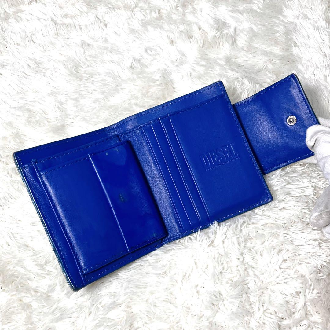 DIESEL 三つ折り財布 デニム レザー コンパクト ロゴ メンズ レディース