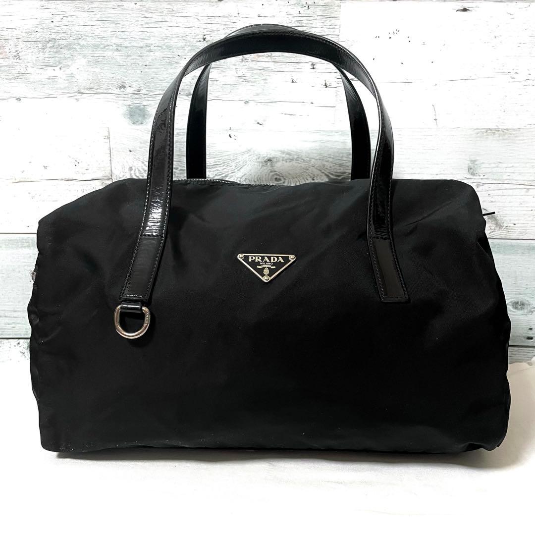 【良品】PRADA ミニボストンバッグ 三角ロゴ ナイロン ブラック