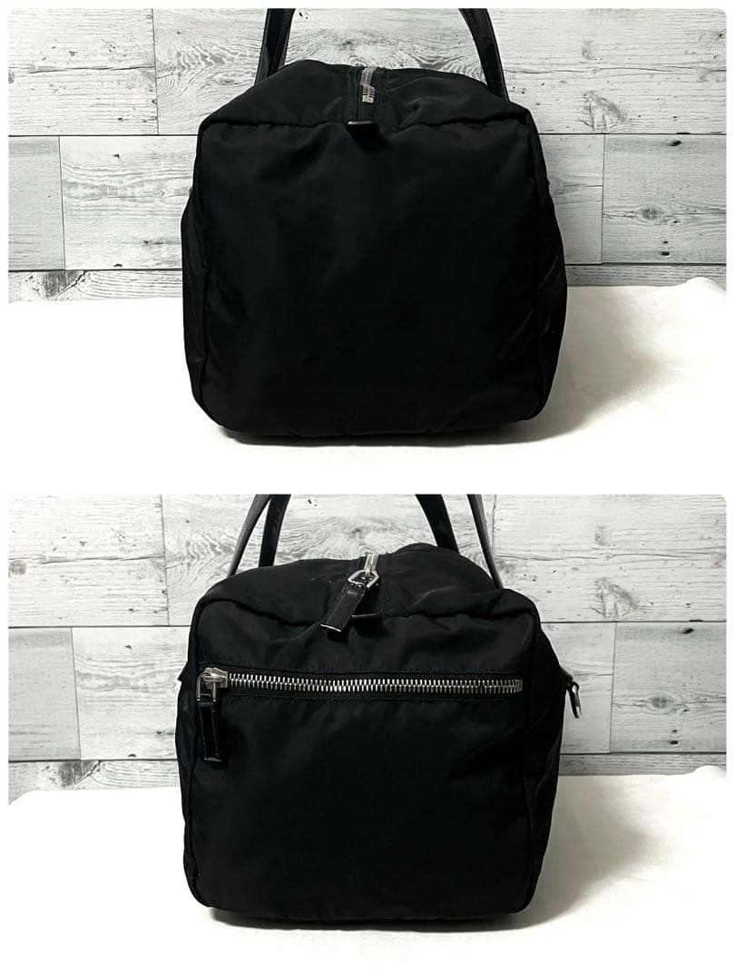 【良品】PRADA ミニボストンバッグ 三角ロゴ ナイロン ブラック