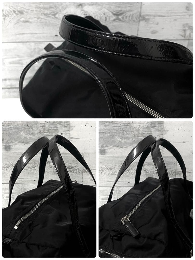 【良品】PRADA ミニボストンバッグ 三角ロゴ ナイロン ブラック