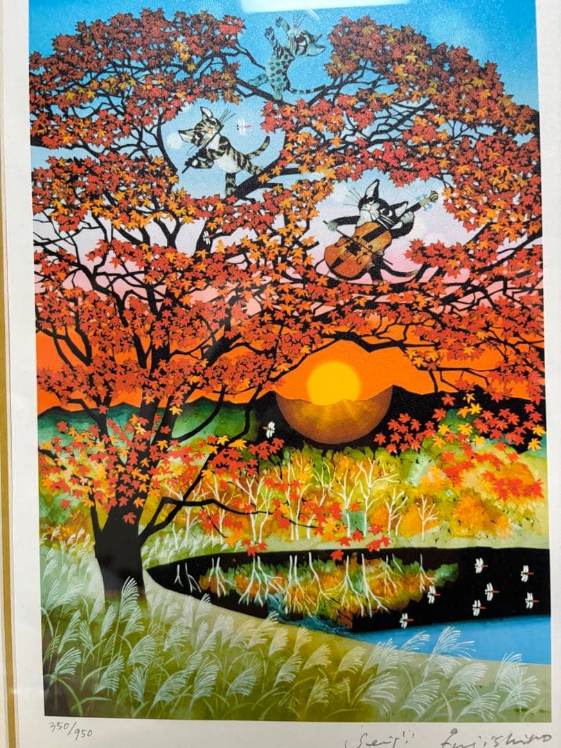 紅葉と猫のシンフォニー 藤城清治作