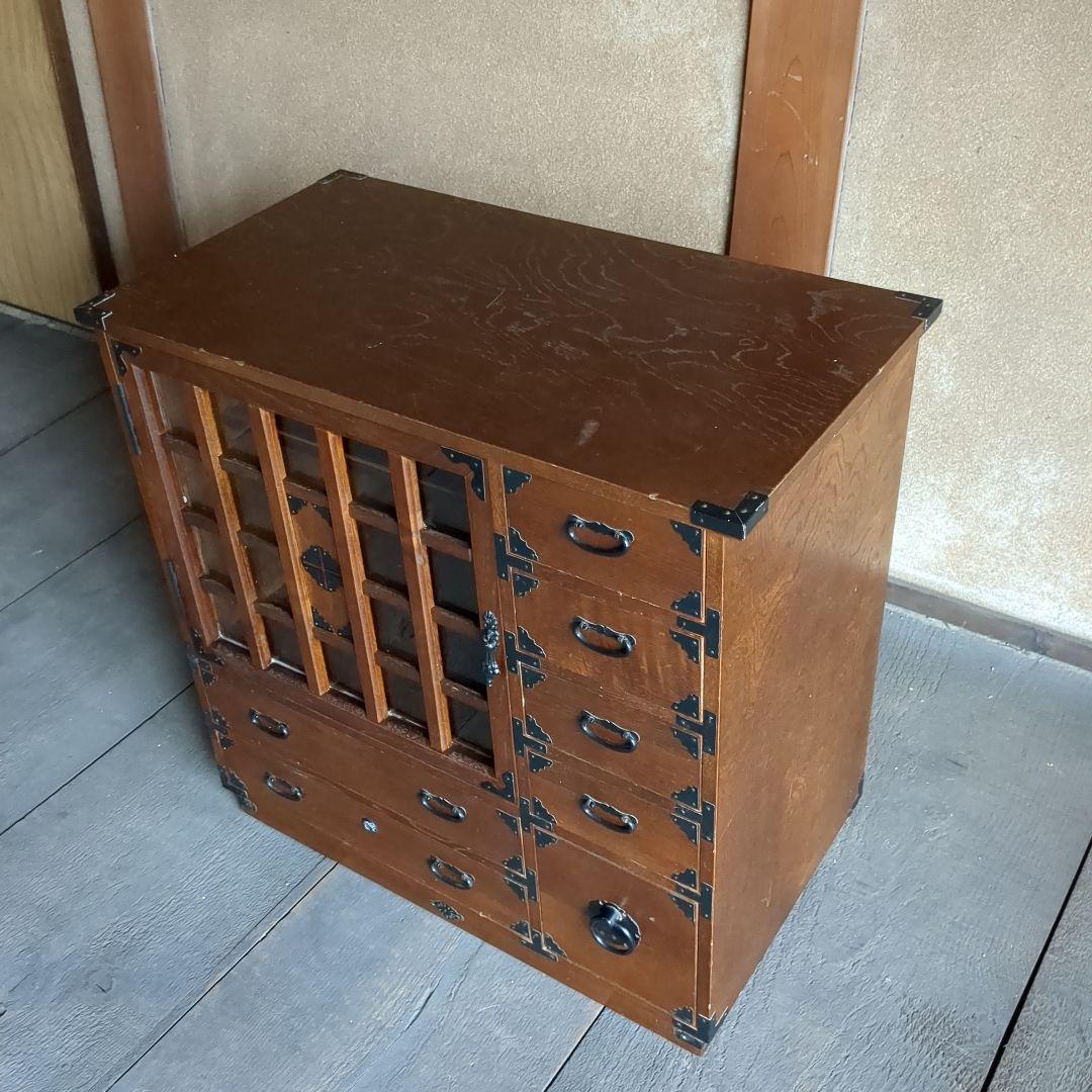 【値下げ】茶箪笥　和箪笥　収納棚　小箪笥　ガラス扉付き　レトロ　茶棚