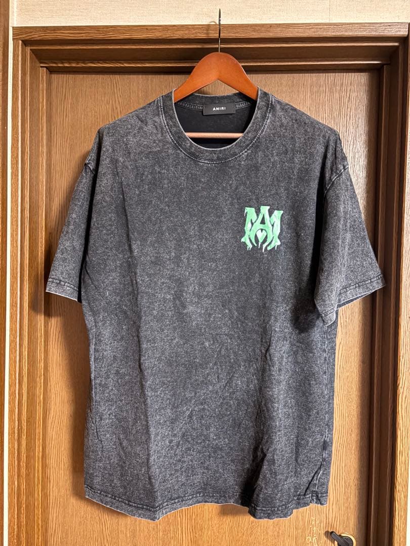 AMIRI ロゴTシャツ XL ブラック フェード加工 グリーンロゴ USA製