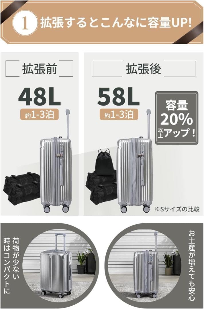 スーツケース XLサイズ　機内持ち込み 大型 大容量 拡張機能付 超軽量 静音