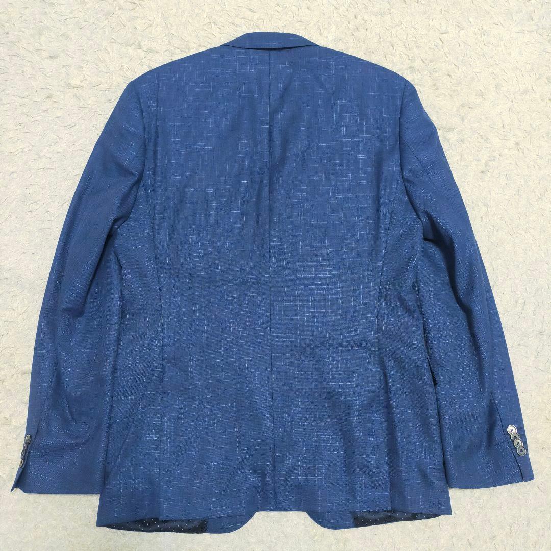 【美品】ヒューゴボス・ジャケット・ポケットチーフ付・ネイビーチェック・2XL~