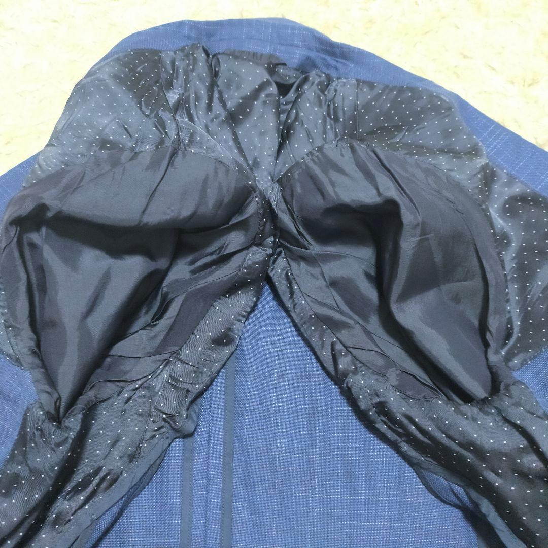 【美品】ヒューゴボス・ジャケット・ポケットチーフ付・ネイビーチェック・2XL~
