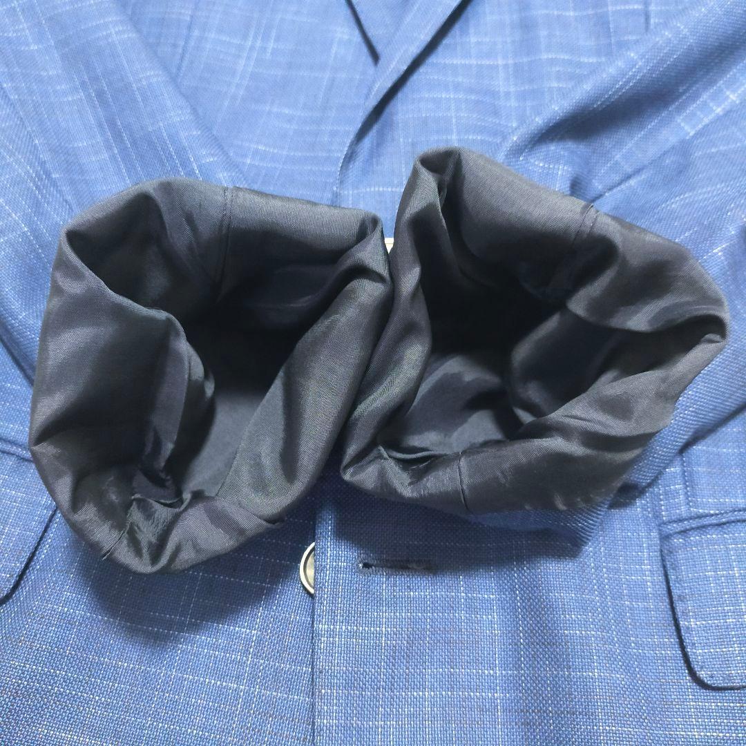【美品】ヒューゴボス・ジャケット・ポケットチーフ付・ネイビーチェック・2XL~