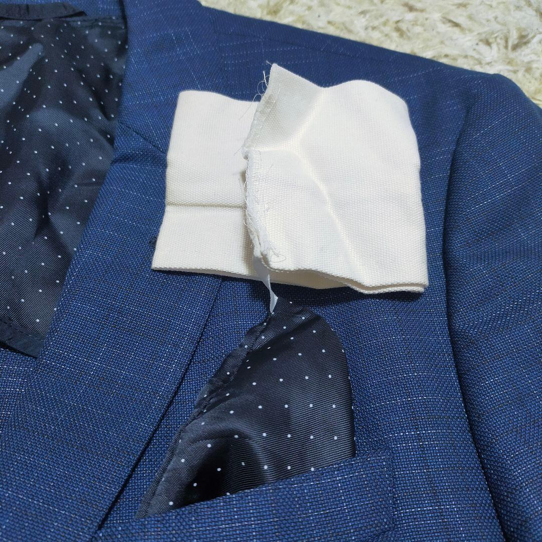 【美品】ヒューゴボス・ジャケット・ポケットチーフ付・ネイビーチェック・2XL~