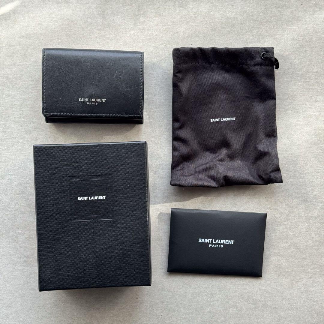 SAINT LAURENT 黒 レザー 三つ折り財布