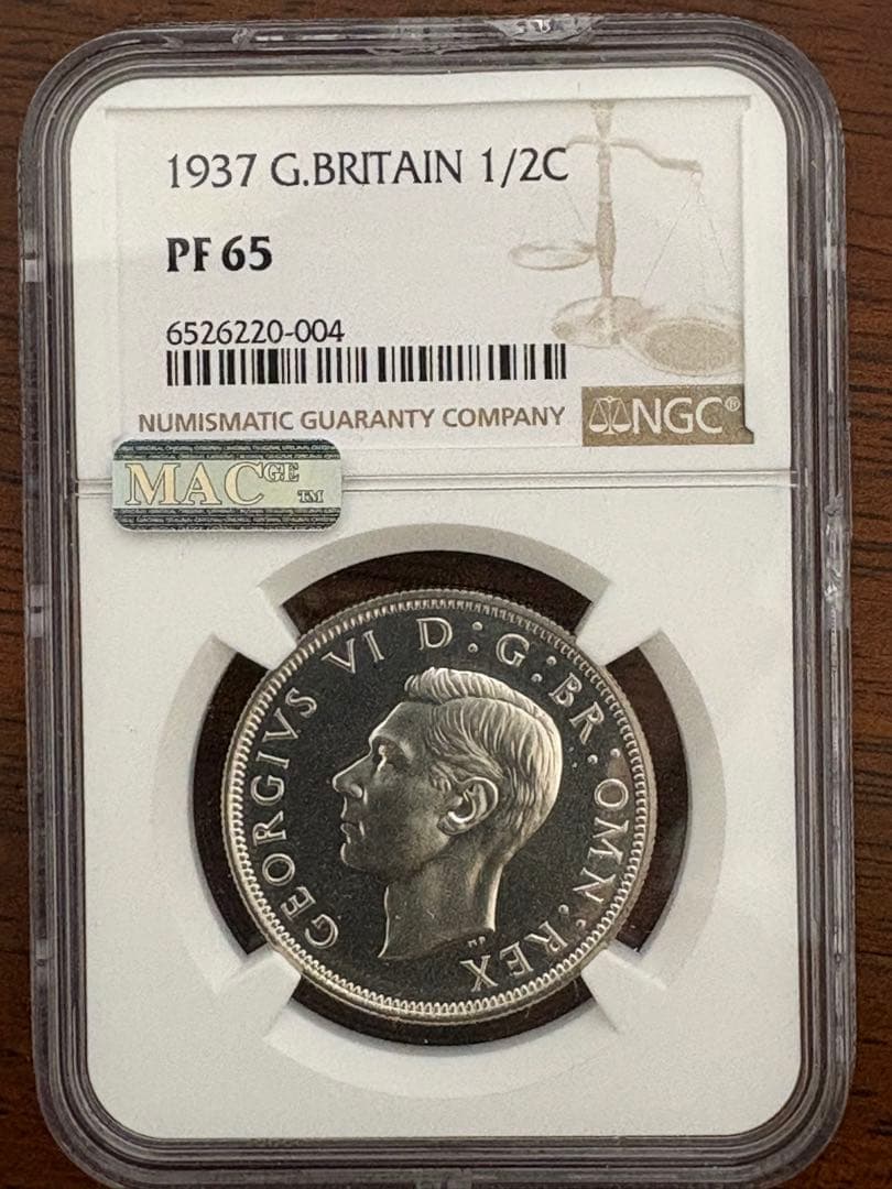 1937 英国 ジョージ6世　ハーフクラウン銀貨　NGC PF65