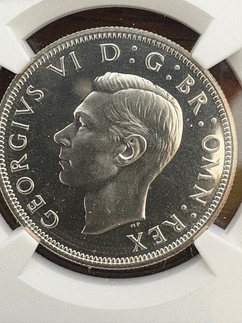 1937 英国 ジョージ6世　ハーフクラウン銀貨　NGC PF65