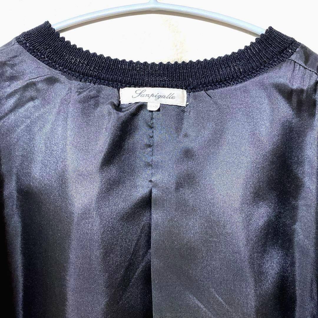 ロングニットカーディガン立体フラワー刺繍ビーズ付きブラック大きいサイズLL〜3L