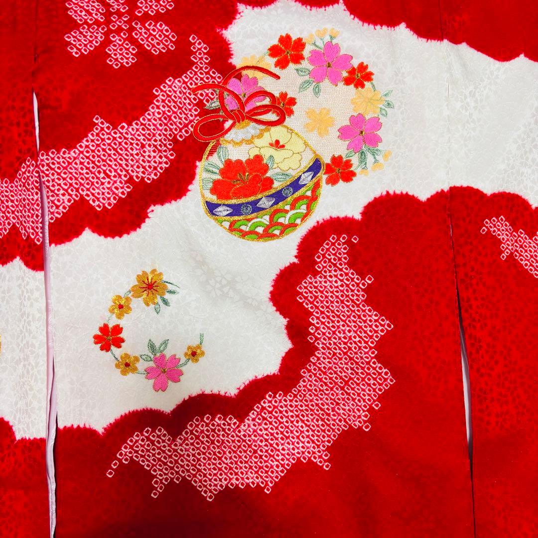 Yume Suzuki 正絹/本絞り 刺繍入 /襦袢付/ 新品たとう紙赤