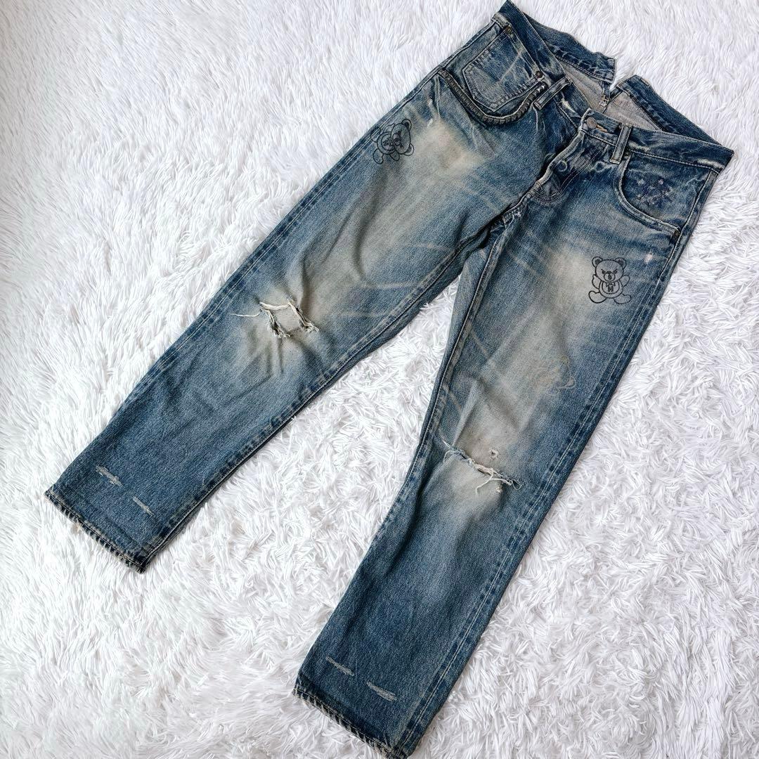 Y2K✨ヒステリックグラマー　スタッズ　デニム　ヒスベア　希少　レザーワッペン