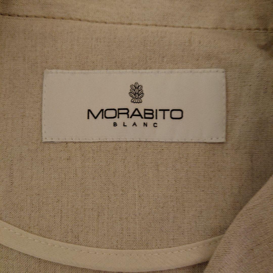美品 MORABITO 麻混 テーラードジャケット レザーロゴ サイドスリット
