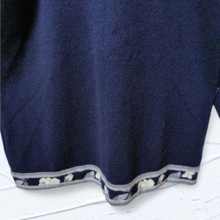 ❤美品❤最高級カシミヤ100%ベルフォーレ花柄カーディガン 濃紺ラインストーンF
