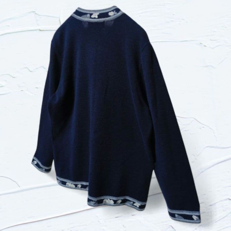 ❤美品❤最高級カシミヤ100%ベルフォーレ花柄カーディガン 濃紺ラインストーンF