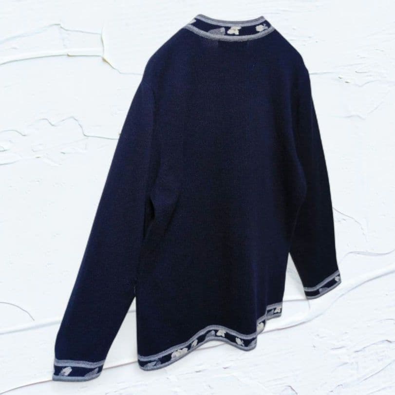 ❤美品❤最高級カシミヤ100%ベルフォーレ花柄カーディガン 濃紺ラインストーンF