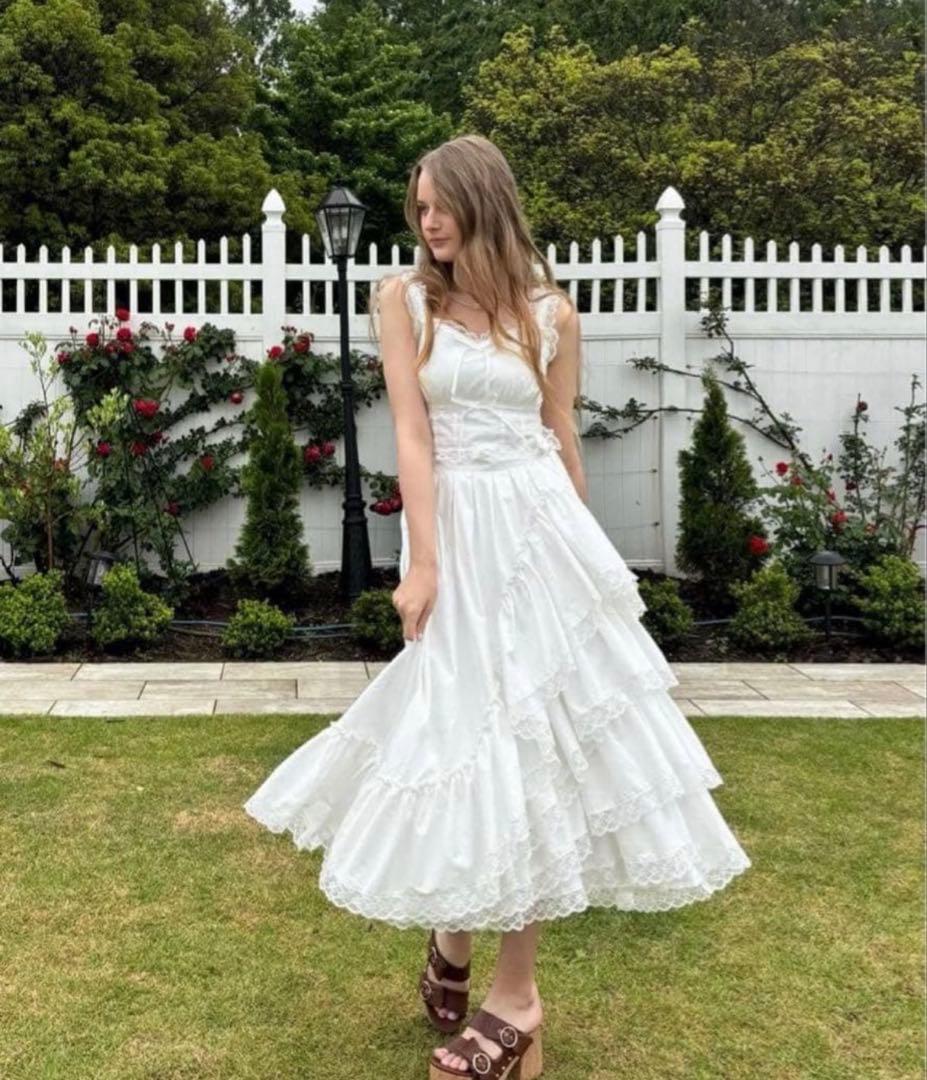 スカート Treat urself asymmetry ribbon lace skirt