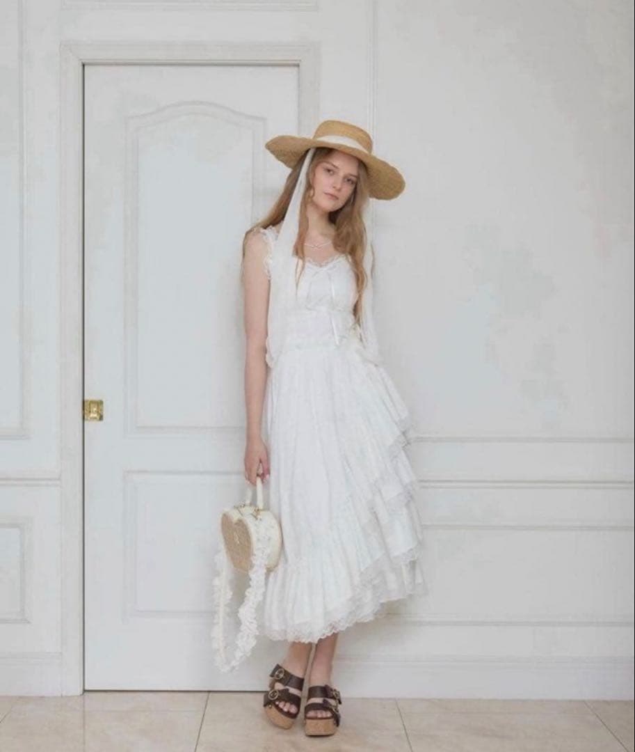 スカート Treat urself asymmetry ribbon lace skirt