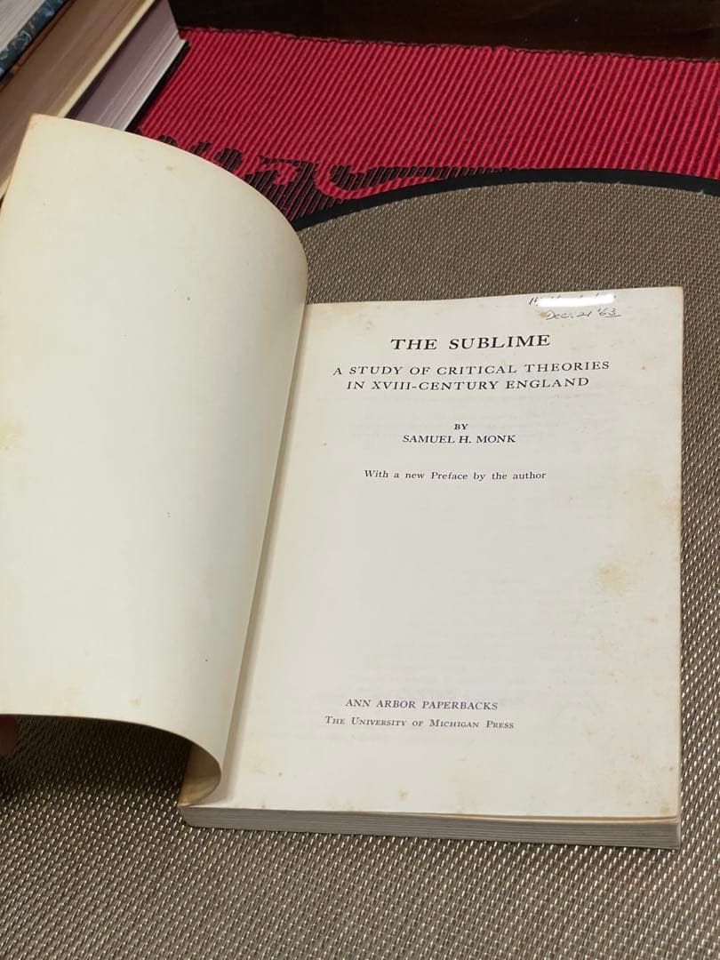 洋書 the sublime by SAMUEL H. MONK