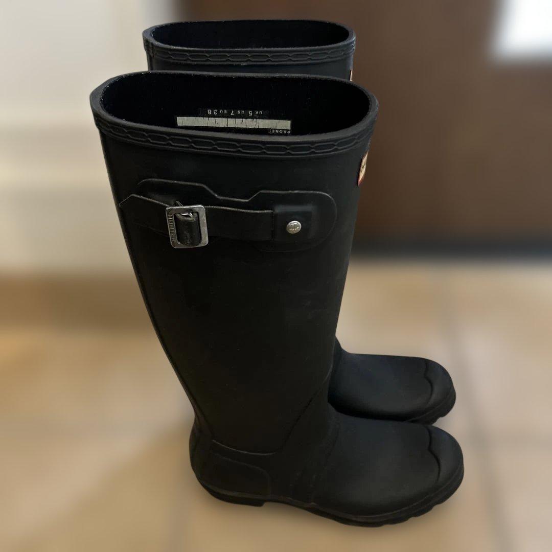 HUNTER ブラック ロングブーツ バックル付き　24.0〜24.5cm