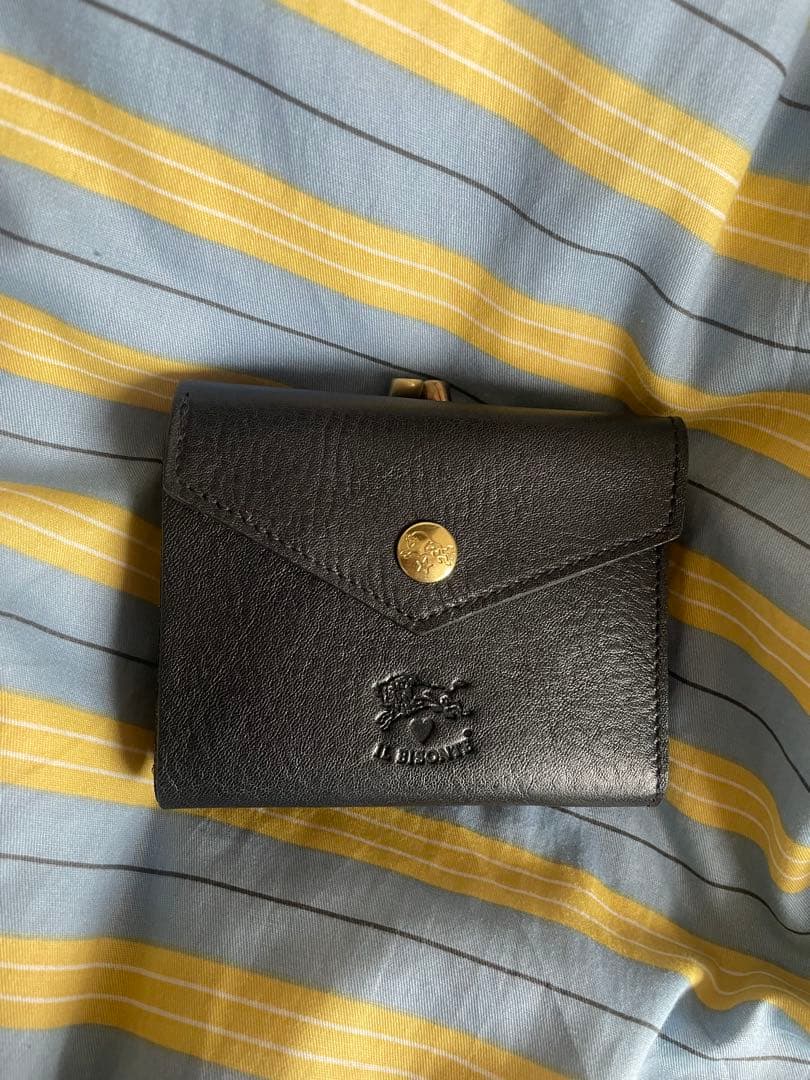IL BISONTE ネイビー バレンタイン限定ハート刻印 二つ折りがま口財布