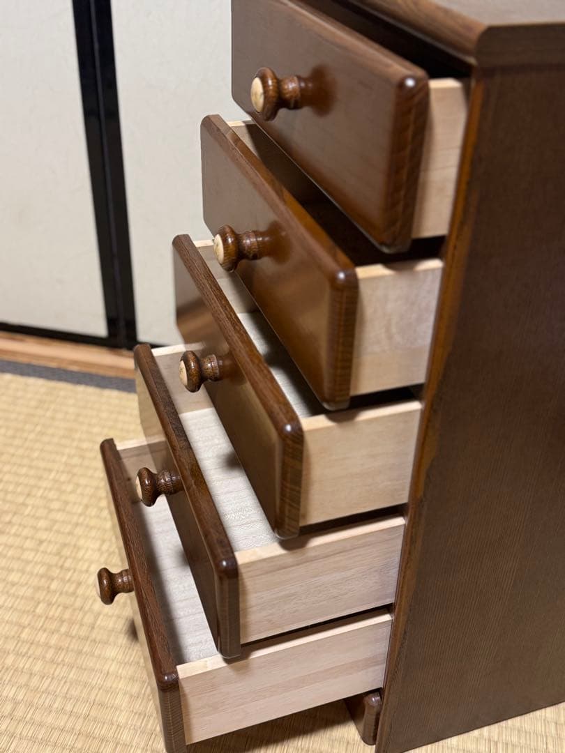 起立木工　小型　サイドキャビネット　アンティーク　5段　美品