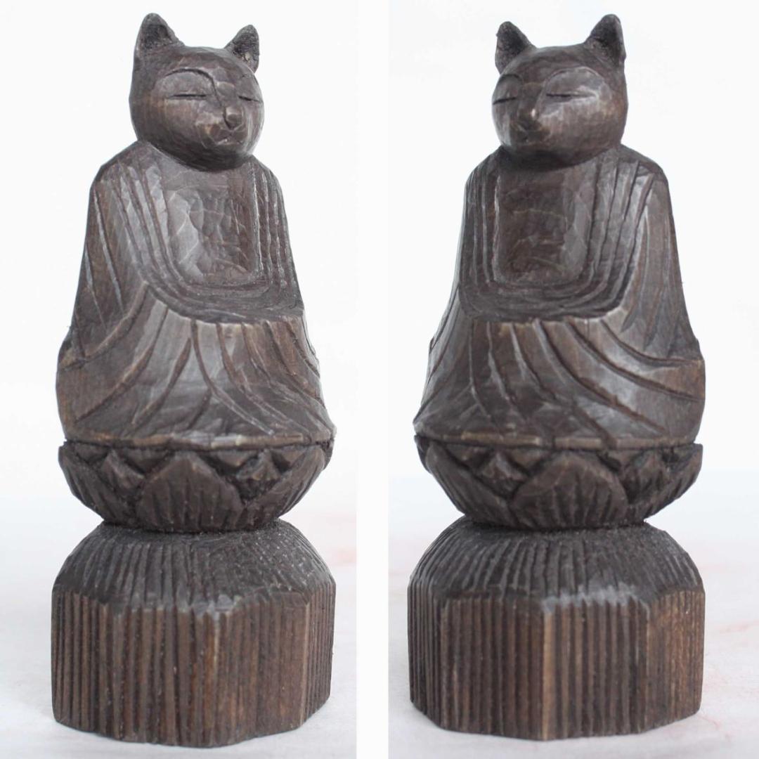 猫如来坐像　大小２体セット　円空仏
