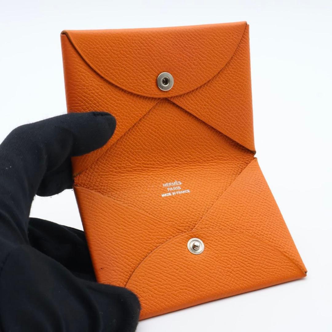 【極美品】HERMES カルヴィ エプソン　オレンジ　名刺入れ　カードケース