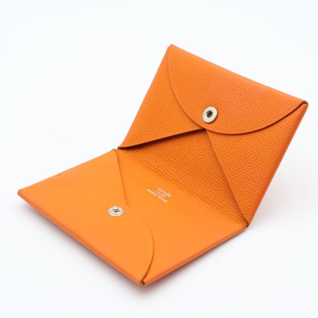 【極美品】HERMES カルヴィ エプソン　オレンジ　名刺入れ　カードケース