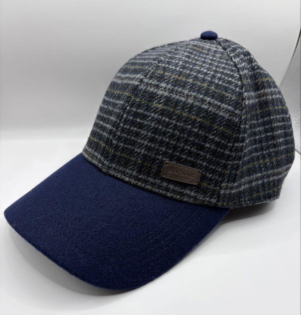 新品Barbour Clyde ツイード タータンチェック キャップ NVY