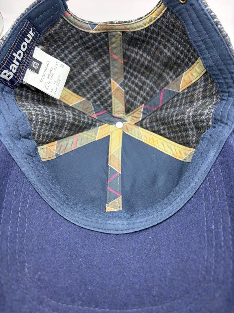 新品Barbour Clyde ツイード タータンチェック キャップ NVY