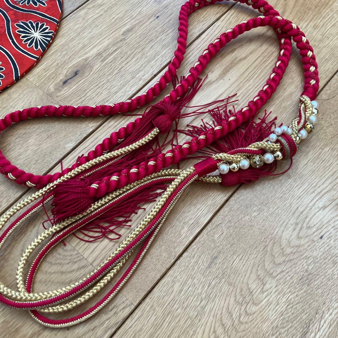 お値下げ　振袖セット　袋帯　帯締め　髪飾り　金糸刺繍　正絹　古典柄　4点