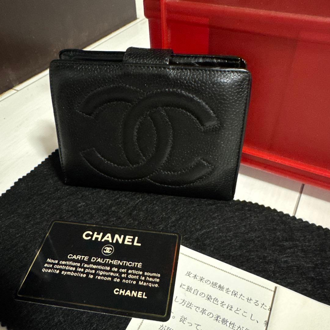 正規品　CHANEL シャネル　財布　折り財布　ブラックレザー