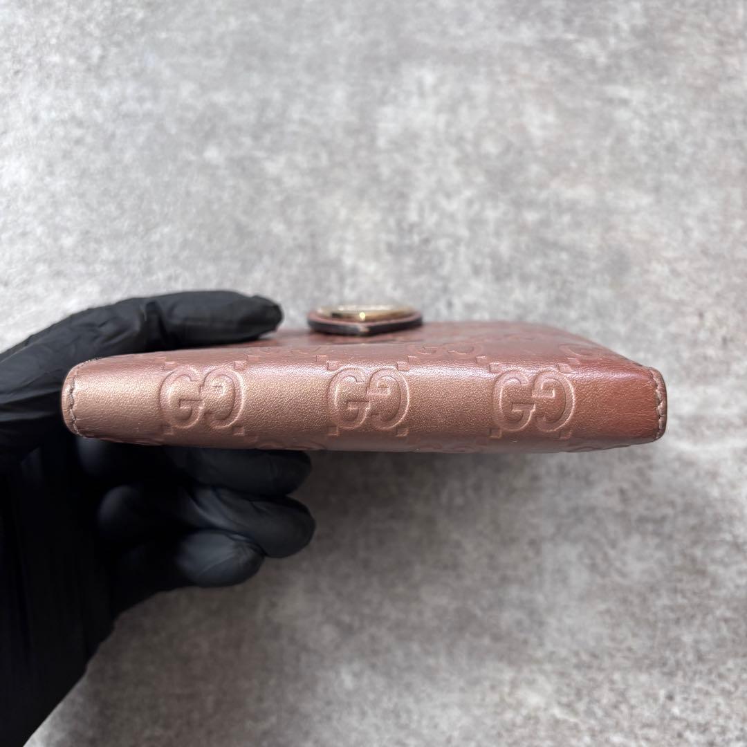 GUCCI グッチシマ レザー ハート金具 二つ折り財布 ピンク GG柄