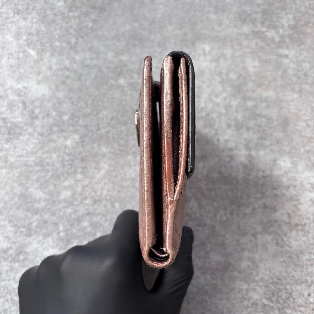 GUCCI グッチシマ レザー ハート金具 二つ折り財布 ピンク GG柄