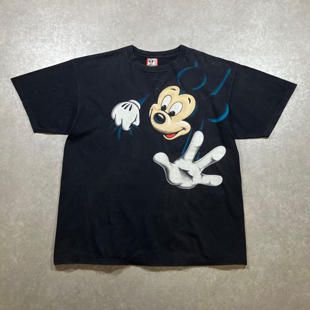 【USA製】90s Disney 背中よじ登りミッキー 両面 ブラック Tシャツ