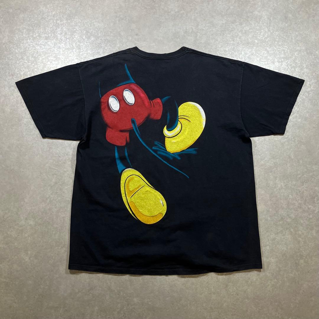 【USA製】90s Disney 背中よじ登りミッキー 両面 ブラック Tシャツ