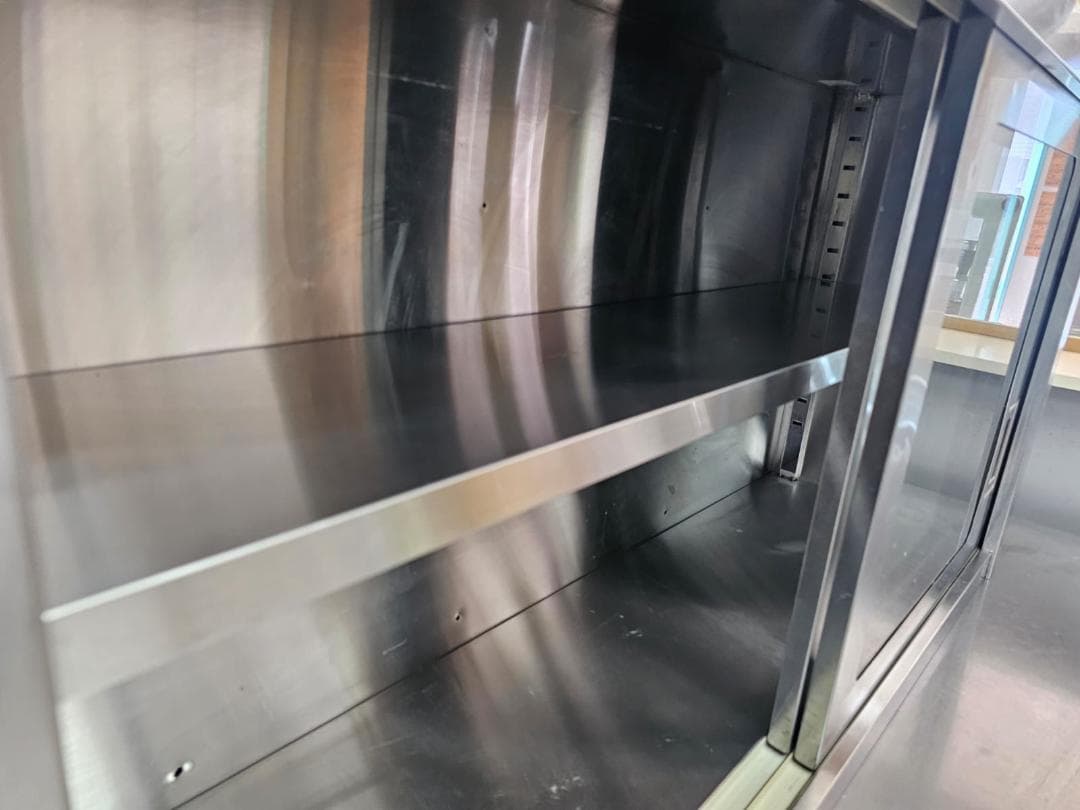 業務用ステンレス吊り戸棚 ガラス引き戸付き（幅120×奥行35×高さ64cm）