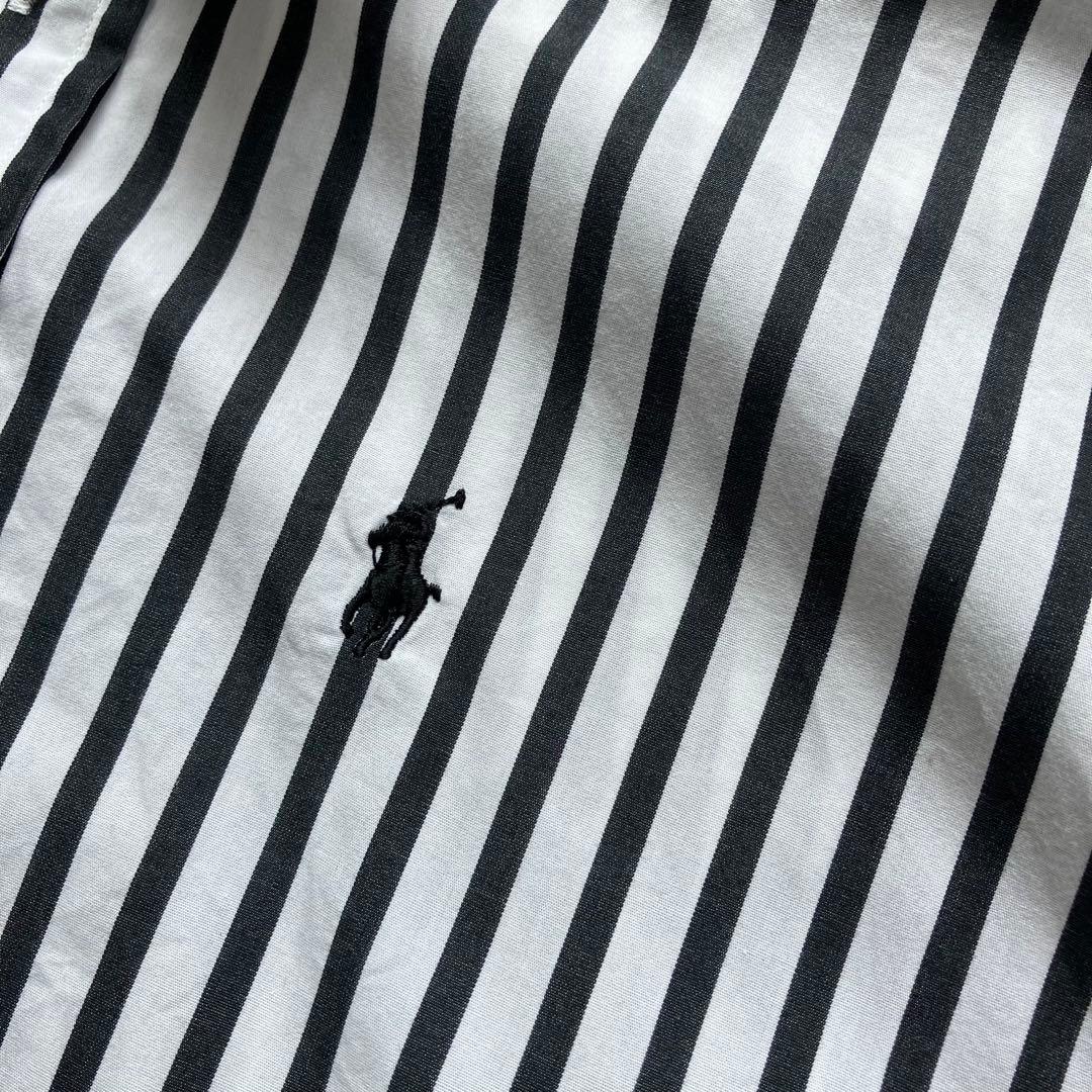 ポロラルフローレン シャツワンピース 黒 ホースロゴ刺繍 ストライプ 0