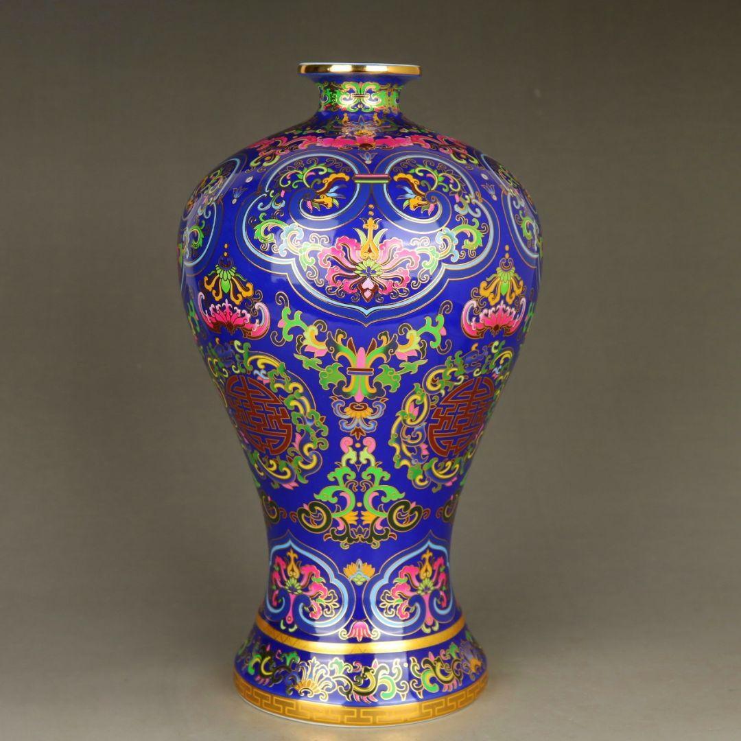 蒔金琺瑯彩梅瓶 美人瓶 景徳鎮 陶磁器 装飾品 工芸品 美術品 置物