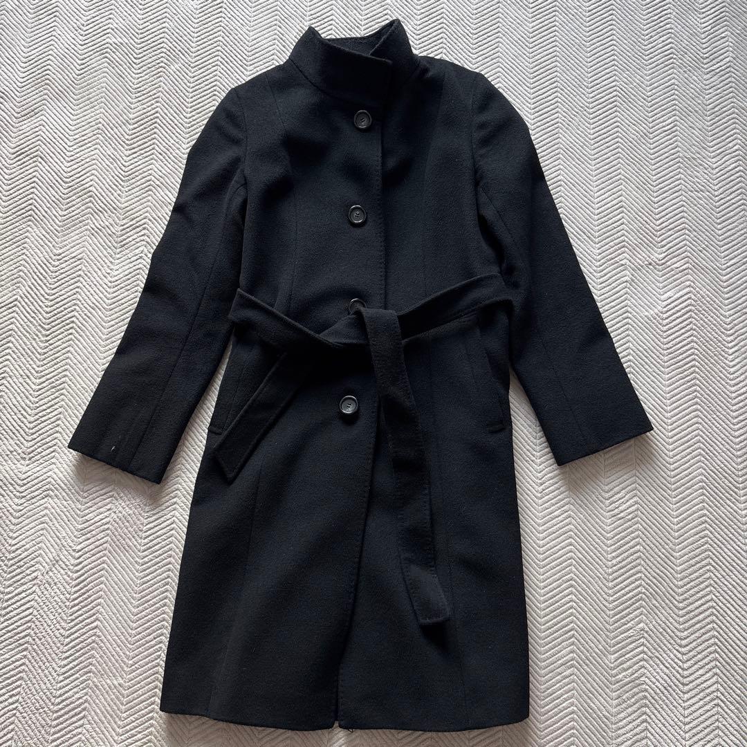 美品【アンゴラ混】23区　スタンドカラーコート 38 ベルト 黒 ウール