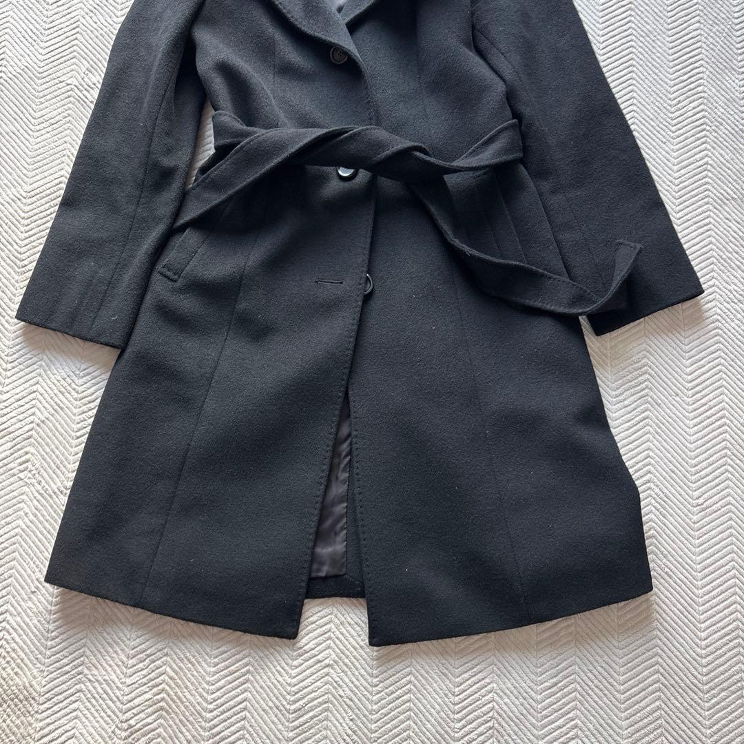 美品【アンゴラ混】23区　スタンドカラーコート 38 ベルト 黒 ウール