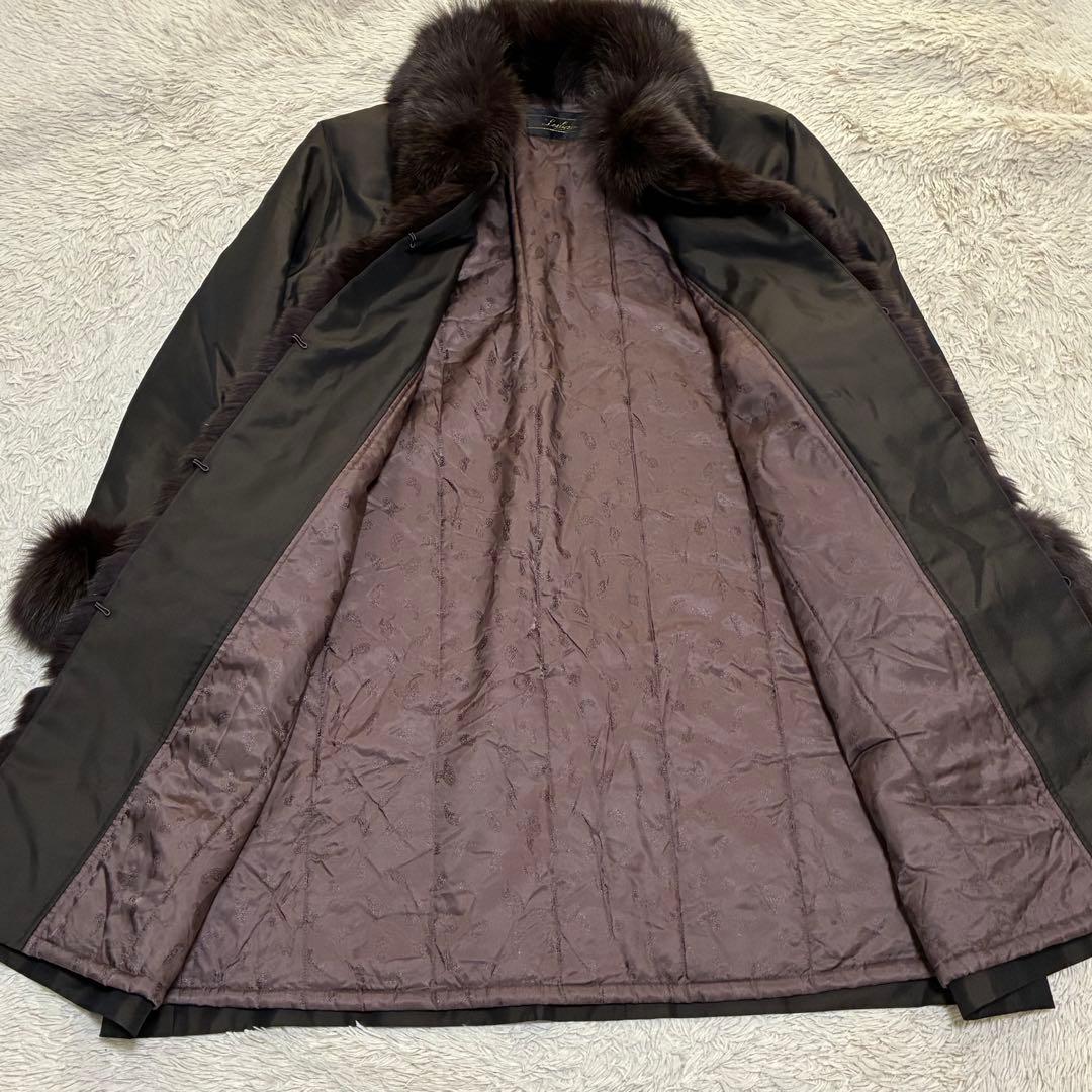 Leilian XL 13号 フォックスファー シルク 絹 コート リアルファー