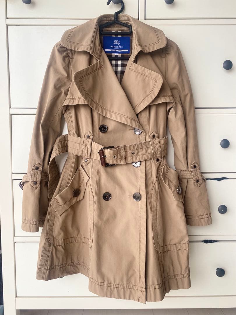 極美品 バーバリーブルーレーベル トレンチコート ノバチェック ベルト付 38