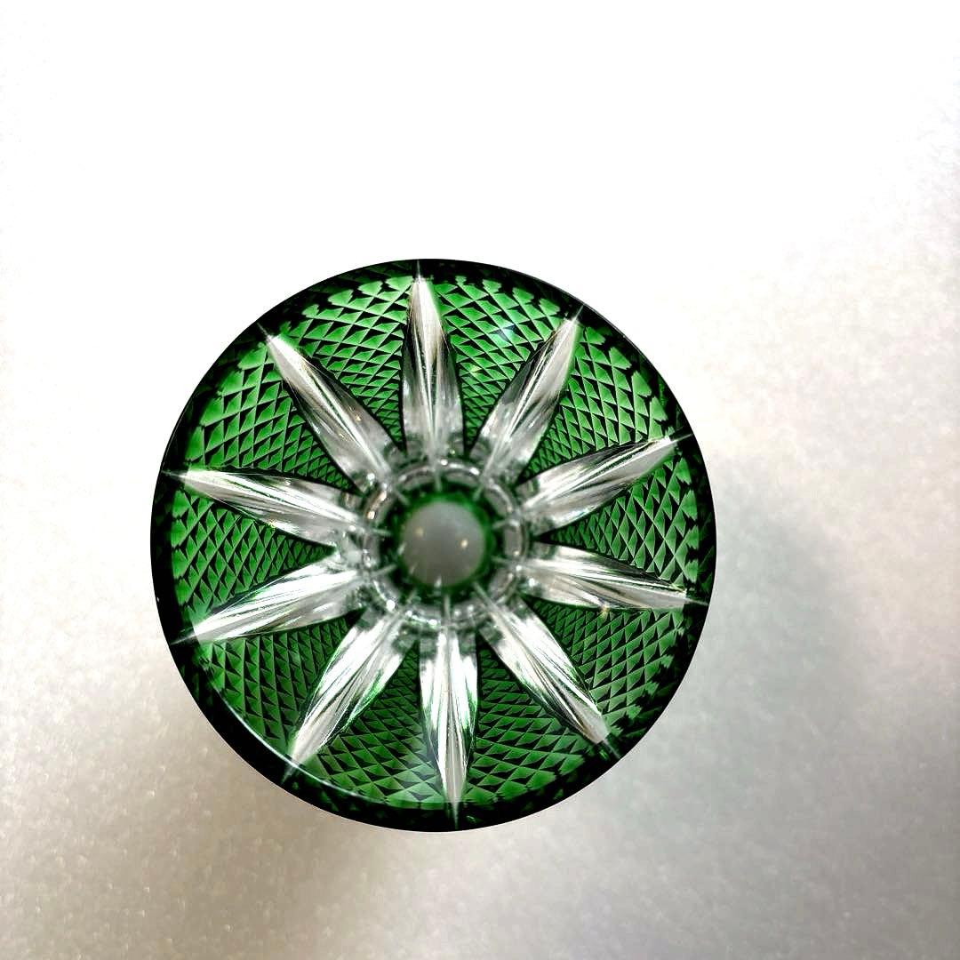 江戸切子　緑色 お猪口
