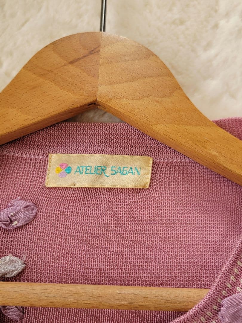 アトリエサガン　花柄　刺繍　カーディガン　長袖　ピンク　ATELIERSAGAN
